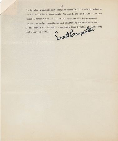 Lot #7038 Scott Carpenter Signed Souvenir Typescript - Image 1