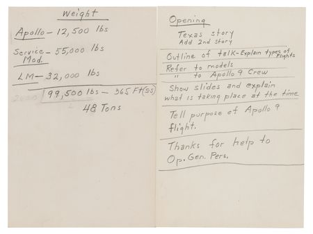Lot #7222 Jim McDivitt's Handwritten Notes for the Apollo 9 Mission - Image 3