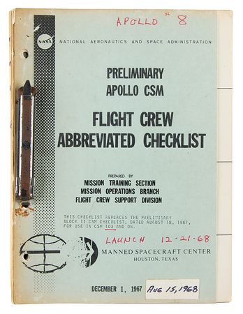 Lot #7207 Apollo 8 Preliminary CSM Flight Crew Abbreviated Checklist - Image 1
