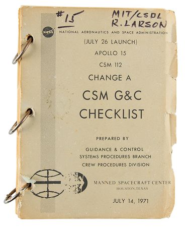 Lot #7435 Apollo 15 CSM Guidance and Control Checklist - Image 1