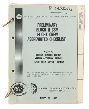 Lot #7153 Apollo Block II CSM Preliminary Flight Crew Abbreviated Checklist - Image 1
