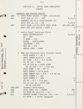 Lot #7153 Apollo Block II CSM Preliminary Flight Crew Abbreviated Checklist - Image 2