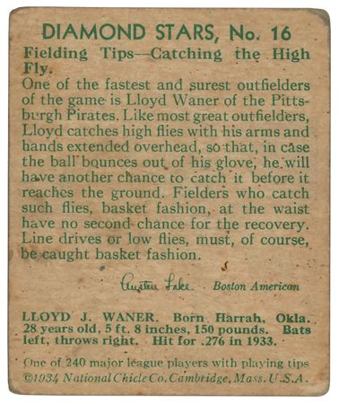 Lot #766 Lloyd Waner Signed 1934 Diamond Stars #16 Baseball Card - Image 2