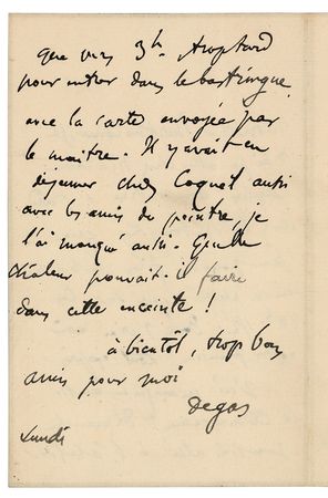 Lot #393 Edgar Degas Autograph Letter Signed - Image 2