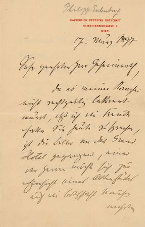 Lot #254 Philipp, Prince of Eulenburg Autograph Letter Signed - Image 1