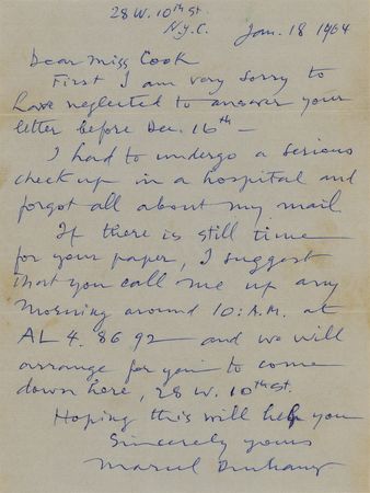Lot #394 Marcel Duchamp Autograph Letter Signed - Image 1