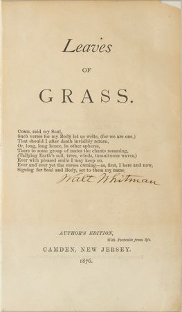 Lot #444 Walt Whitman Signed 'Leaves of Grass' Title Page - Image 2