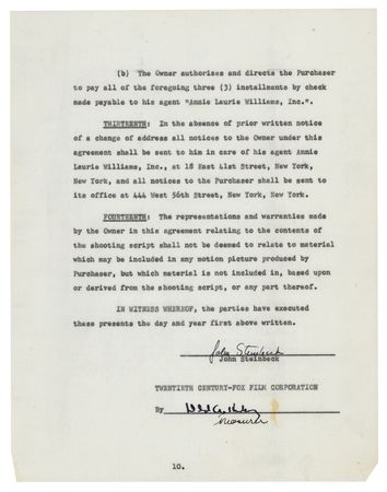 Lot #441 John Steinbeck Document Signed - Image 2