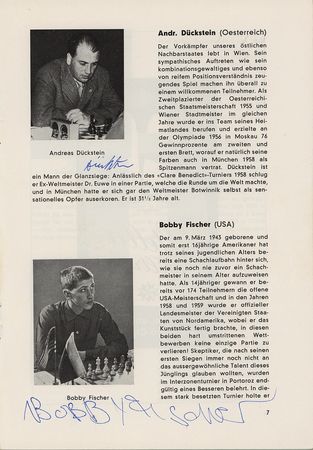Lot #717 Bobby Fischer Signed 1959 Zurich Chess