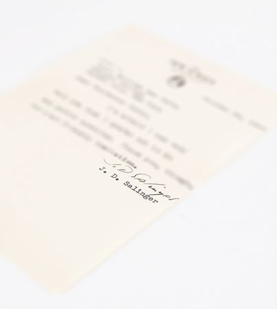 Lot #440 J. D. Salinger: The reclusive Salinger declines an invitation: 