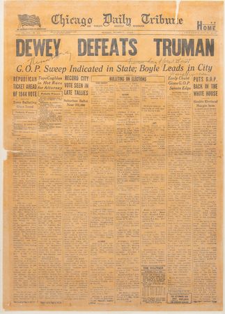 Lot #12 Harry S. Truman and Thomas E. Dewey Signed Newspaper - Image 1