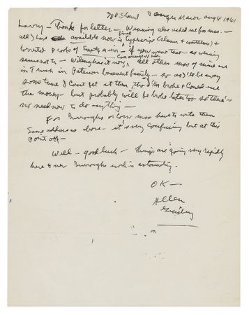 Lot #457 Allen Ginsberg: Ginsberg writes from Tangier: 