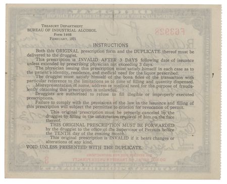 Lot #261 Prohibition: 1933 Alcohol Prescription - Image 2