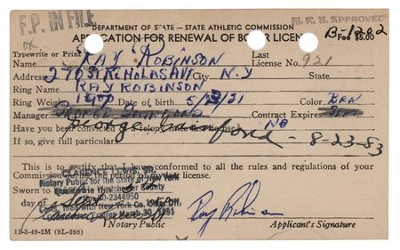 Lot #755 Sugar Ray Robinson Document Signed - Image 1