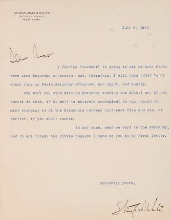 Lot #405 Stanford White Typed Letter Signed - Image 2