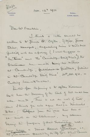 Lot #138 Howard Carter: Carter insists he was present for the 