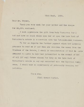 Lot #143 Howard Carter: Letter from Solicitor on Carnarvon's Payment - Image 3