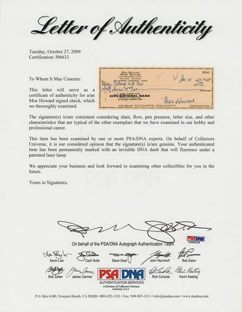 Lot #704 Three Stooges: Moe Howard Signed Check - Image 2