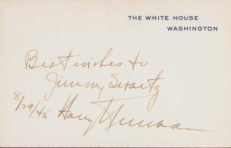 Lot #86 Harry S. Truman Signed White House Card - Image 2