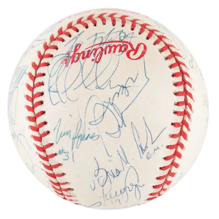 Lot #753 NY Yankees: 1998 Team-Signed Baseball - Image 3