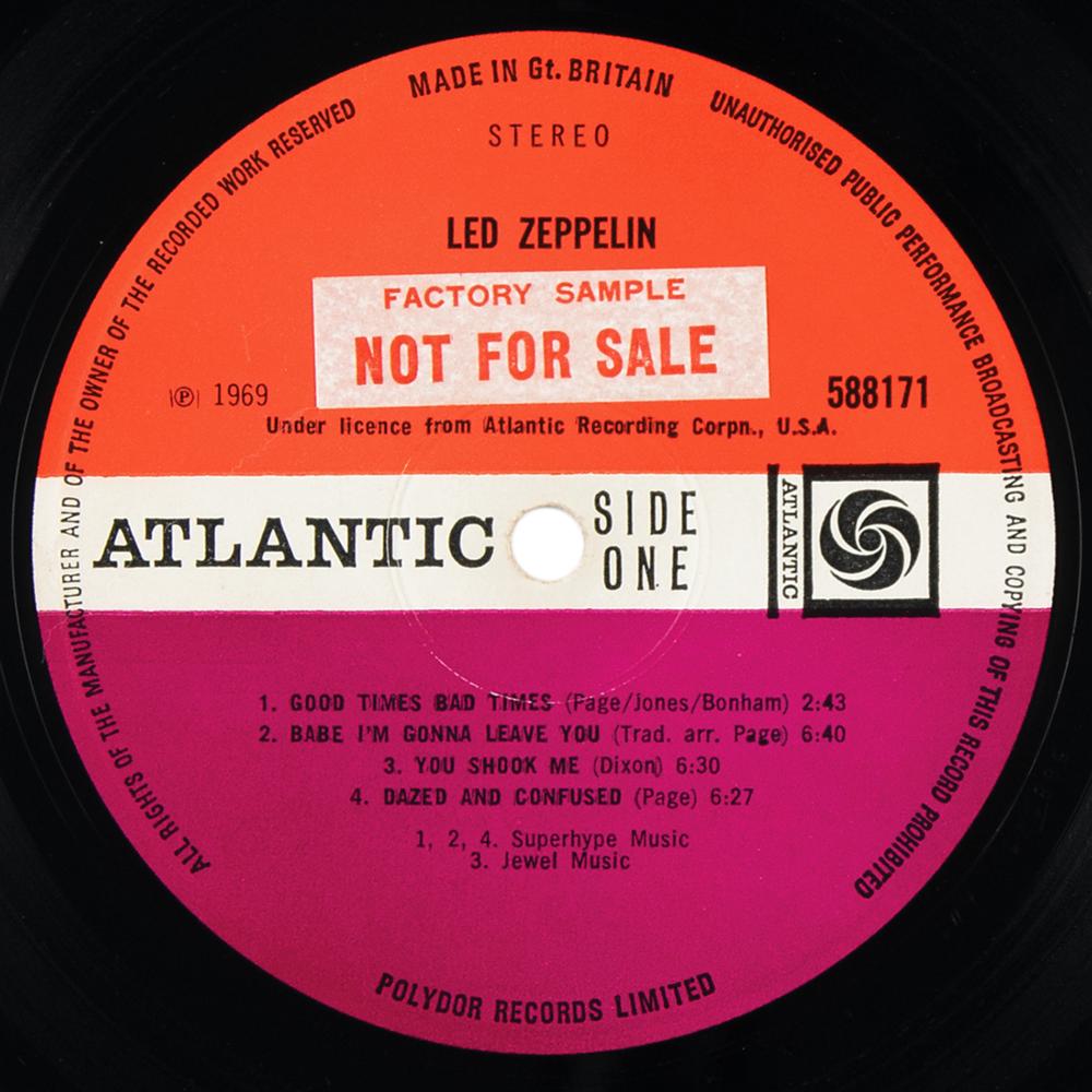 Led Zeppelin UK Promotional First Pressing Debut Album (Atlantic,