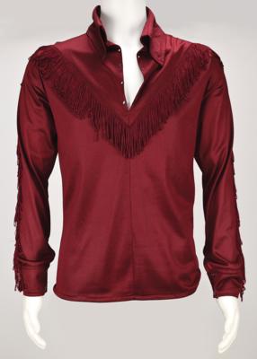 Lot #8296 Boston: Sib Hashian's Tour-Used Burgundy Fringed Shirt - Image 1
