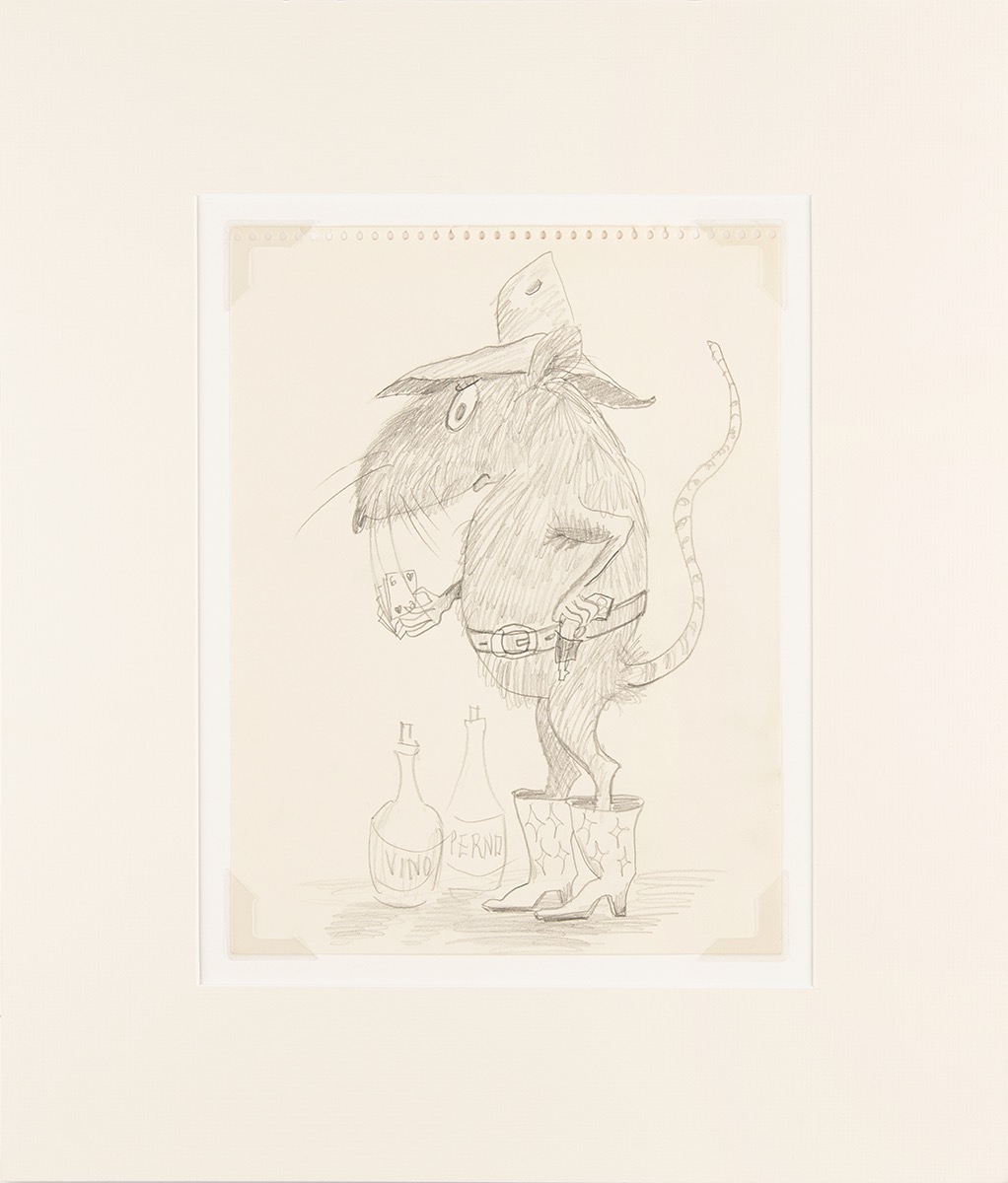 Lot #8027 Edie Sedgwick Original Cartoon Rat Sketch - Image 1