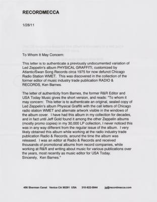 Lot #8163 Led Zeppelin Promotional 'Physical Graffiti' Album with Alternative 'WMET' Cover - Image 6