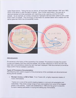 Lot #8122 Rolling Stones 1963 IBC Studios Acetate - First Professional Recording Session - Image 10