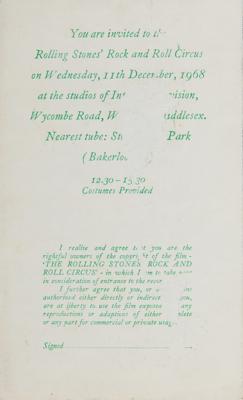 Lot #8123 Rolling Stones 1968 'Rock and Roll Circus' Gold Invitation - Image 2