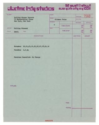 Lot #8133 Rolling Stones 1969 Jimi Hendrix?s Electric Lady Studios Recording Sessions Invoice - Image 1