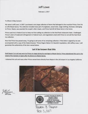 Lot #8423 Prince's Stage-Worn Gold Sequin Two-Piece Suit - Image 8