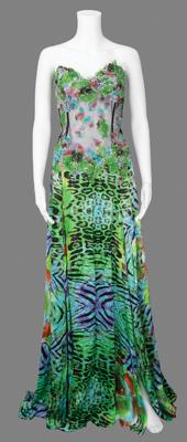 Lot #8372 Whitney Houston's Personally-Owned Tropical Chartreuse Evening Dress - Image 1