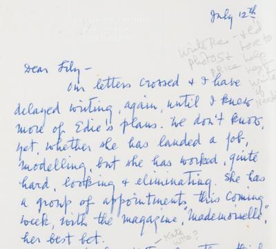 Lot #8039 Edie Sedgwick: Alice Sedgwick and Lily Saarinen (9) Handwritten Letters with Original Photograph of Edie - Image 5