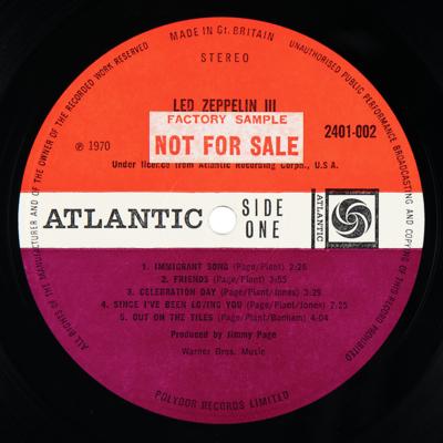 Lot #8467 Led Zeppelin III UK Promotional First Pressing Album (Atlantic Records, 2401-002, Stereo) - Image 7