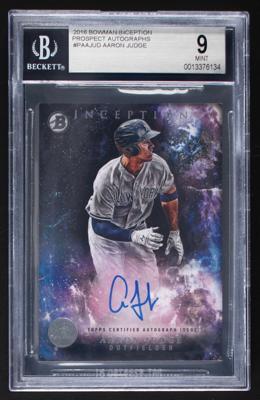 Lot #1868 2016 Bowman Inception Prospect Aaron Judge Autograph BGS MINT 9/10 Baseball Card - Image 1
