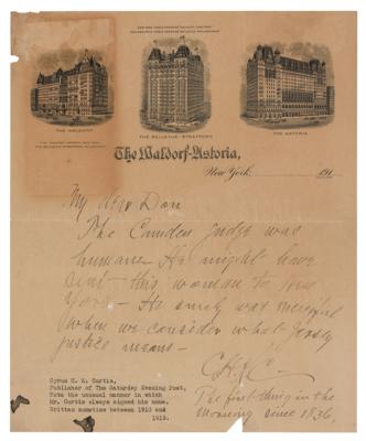 Lot #1146 Cyrus H. K. Curtis Autograph Letter Signed - Image 1