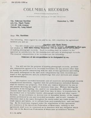 Lot #1616 Coleman Hawkins Document Signed - Image 1