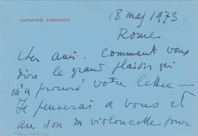 Lot #1776 Luchino Visconti Autograph Letter Signed - Image 1