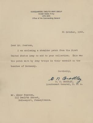 Lot #1240 Omar Bradley Typed Letter Signed with First United States Army Patch - Image 1