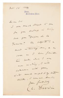 Lot #1094 Charles Darwin Autograph Letter Signed - Image 1