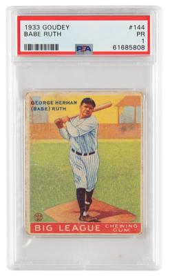 Lot #1783 1933 Goudey #144 Babe Ruth PSA PR 1: Sought-after 1933 Goudey Babe Ruth baseball card - Image 1