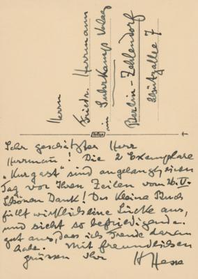 Lot #1546 Hermann Hesse Signed Photograph (with Autograph Letter Signed on reverse) - Image 2