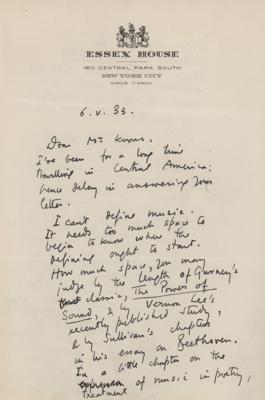 Lot #1507 Aldous Huxley: I love music because I