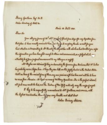 Lot #1003 John Quincy Adams Press Copy Letter - Image 1