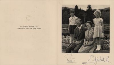 Lot #1117 Queen Elizabeth II and Prince Philip Signed Christmas Card (1955) - Image 1