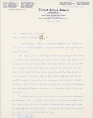 Lot #1079 Robert F. Kennedy: RFK on McCarthyism and the ‘Red Scare’: 