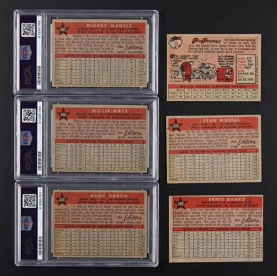 Lot #1825 1958 Topps Baseball Lot of (6) HOFers with Mantle, Mays, and Aaron Baseball Cards - Image 2