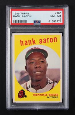 Lot #1786 1959 Topps #380 Hank Aaron PSA NM-MT 8 Baseball Card - Image 1