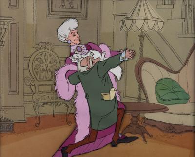 Lot #1466 Madame Bonfamille and Georges Hautecourt production cel from The Aristocats (Art Corner Cel with Original Matting and Gold Seal on Back) Production Cel - Image 1